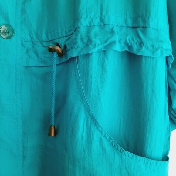Vintage BERNARDO \ 100% Silk 90's Windbreaker Long Jacket Bright Blue M Flawed - Picture 5 of 15